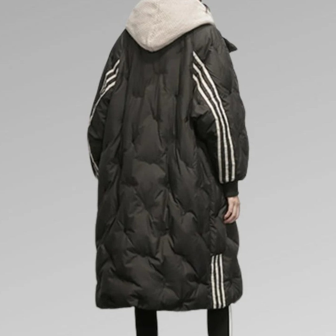 Damski długi płaszcz zimowy o swobodnym kroju