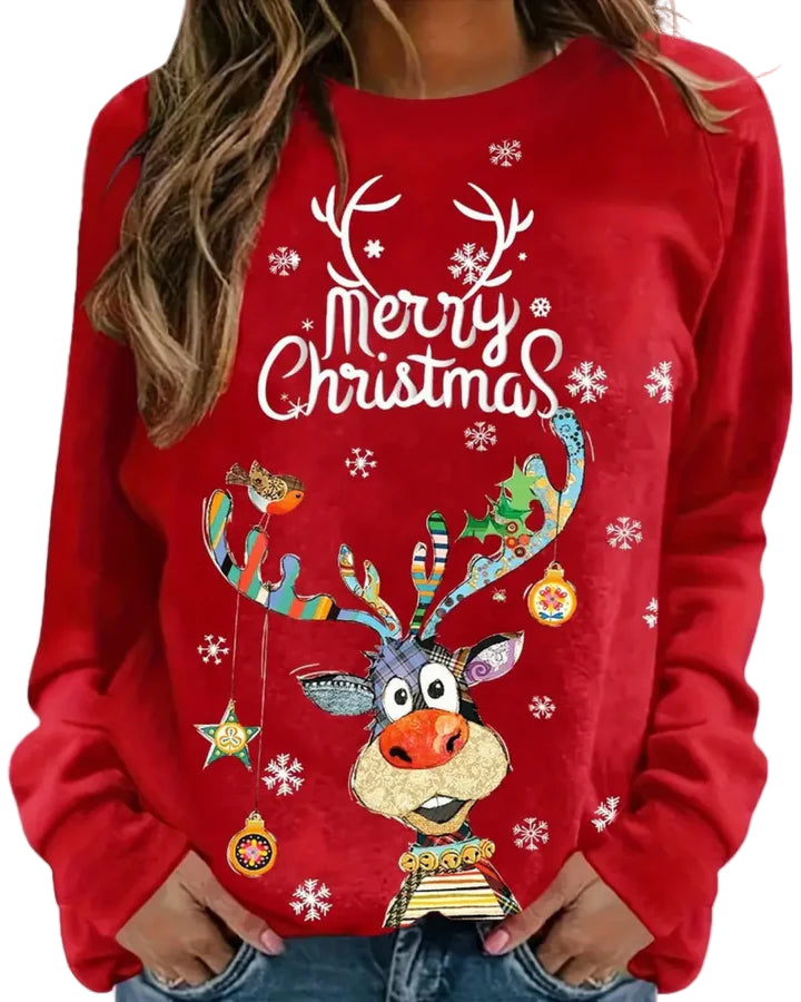 Sweter świąteczny damski z nadrukiem renifera