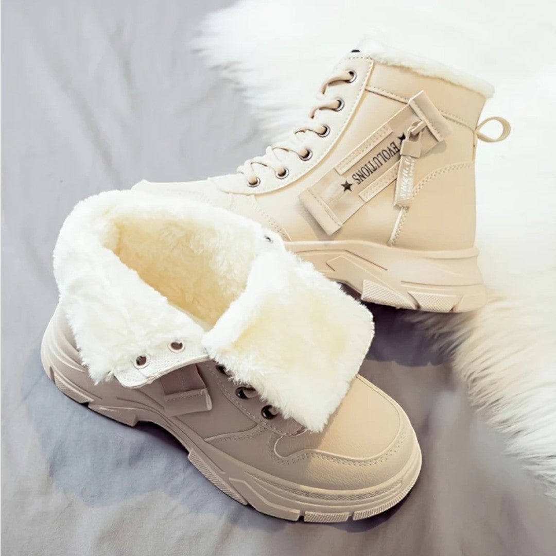 Damskie buty zimowe sznurowane z grubą podeszwą