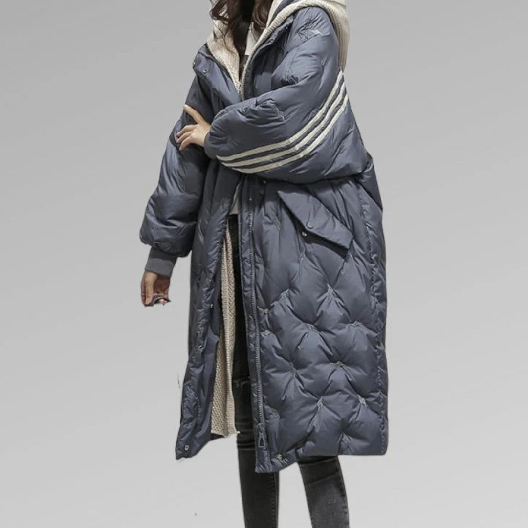 Damski długi płaszcz zimowy o swobodnym kroju