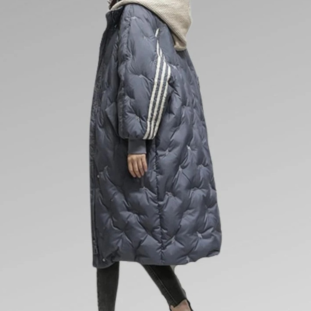 Damski długi płaszcz zimowy o swobodnym kroju