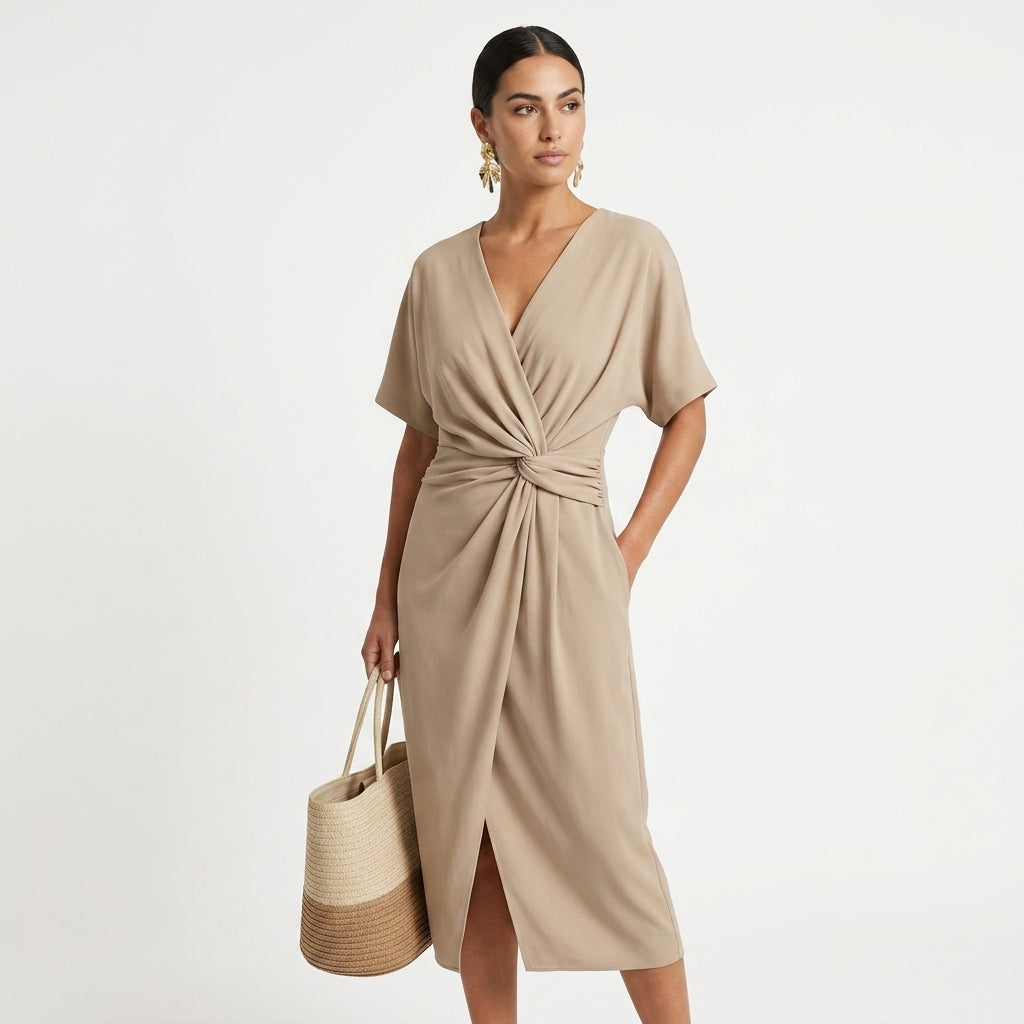 Damska Elegancka Kopertowa Sukienka | Midi