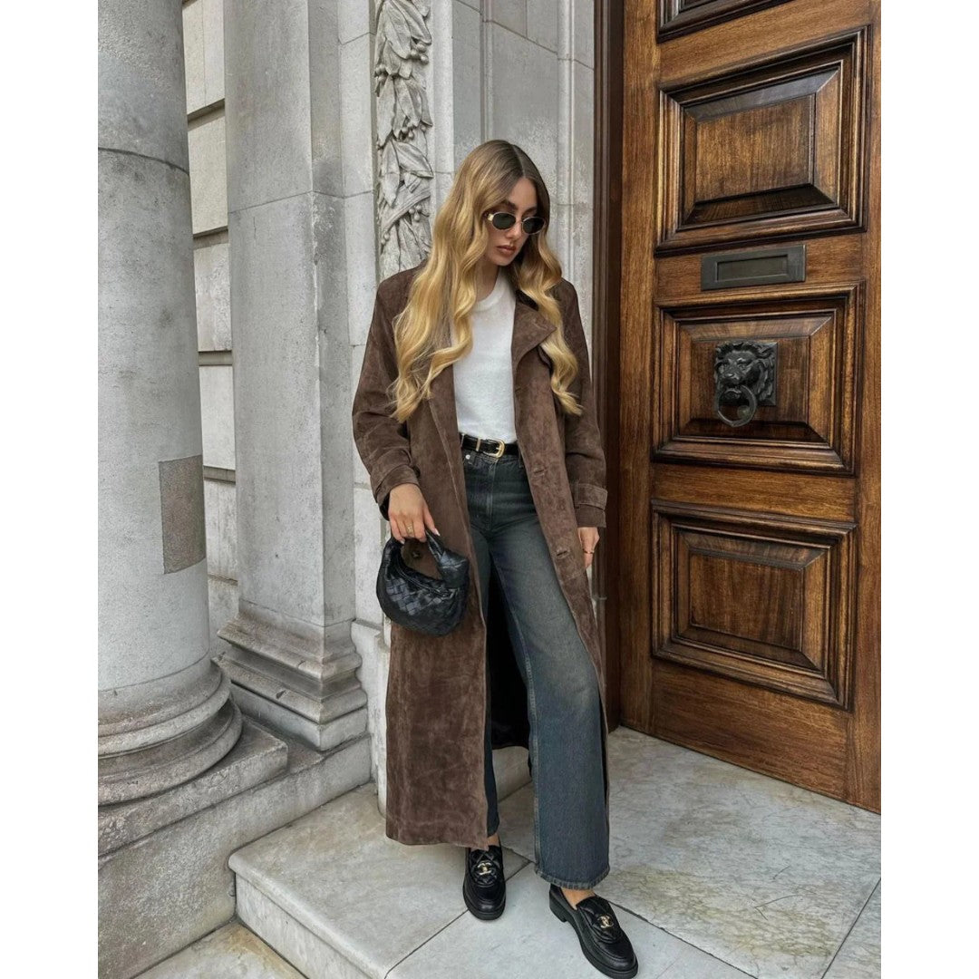 Damski trencz o wyglądzie zamszu