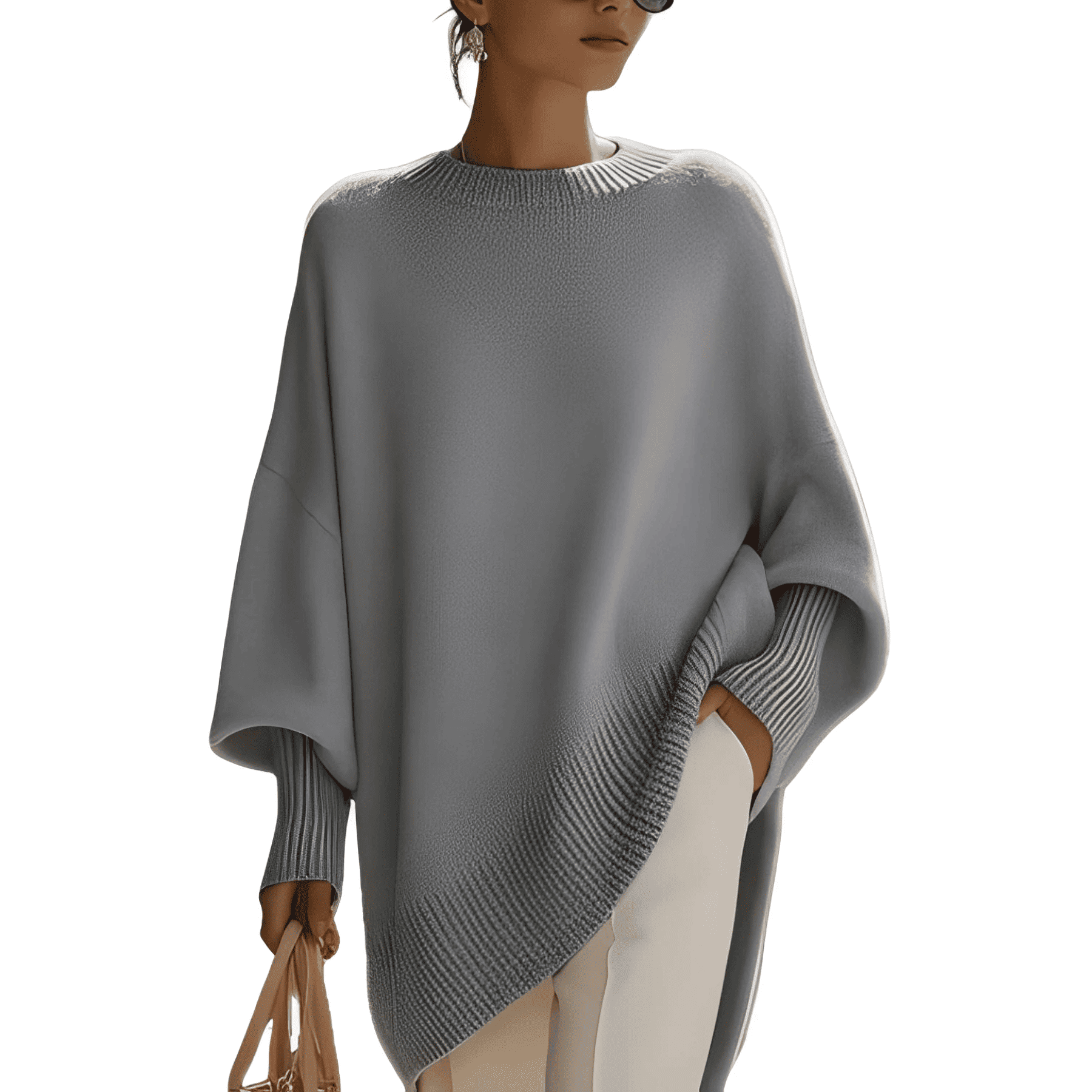Sweter Damski - Fason Poncho z Asymetrycznym Dołem