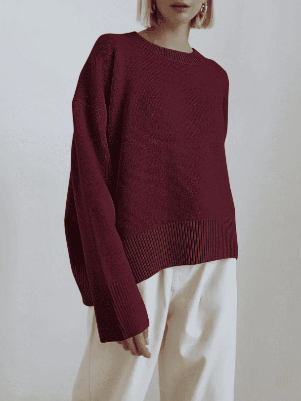 Sweter Damski - Luźny Fason z Okrągłym Dekoltem