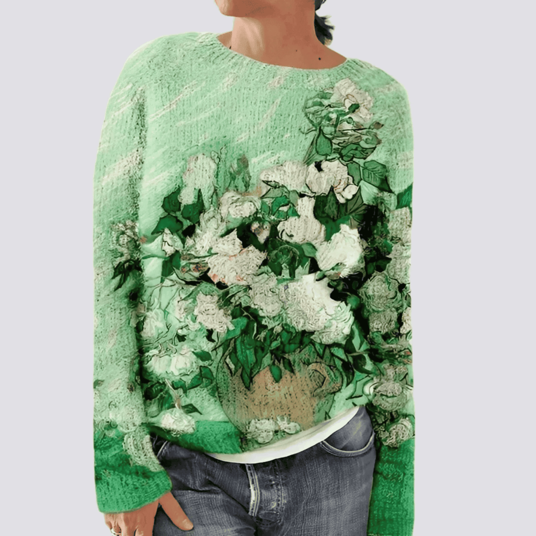 Sweter Damski - Okrągły Dekolt i Długie Rękawy
