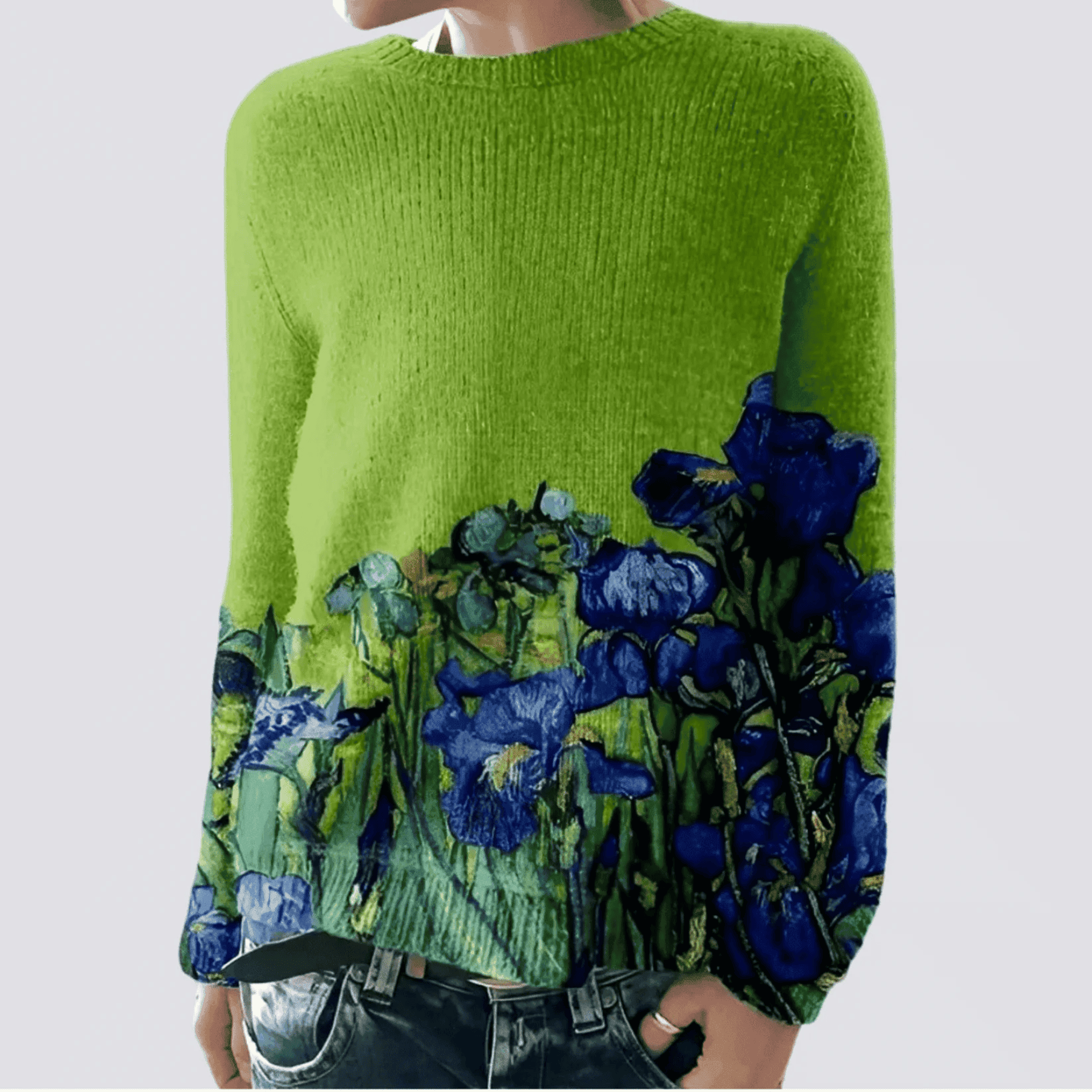 Sweter Damski - Okrągły Dekolt i Długie Rękawy