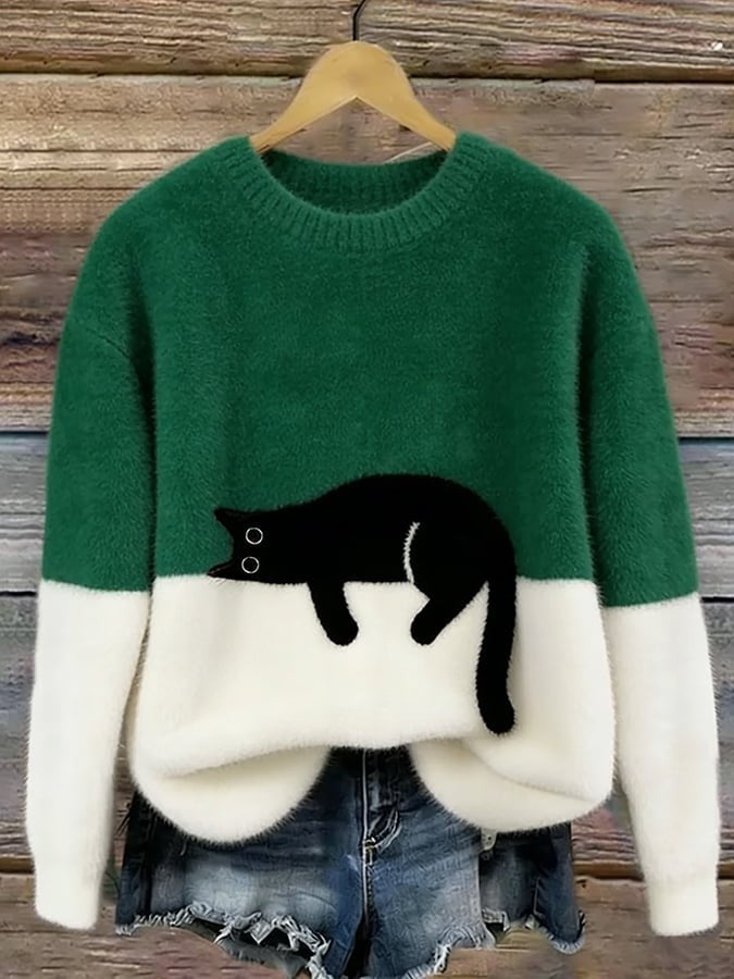 Sweter Damski - Okrągły Dekolt i Luźny Fason