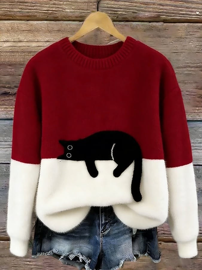 Sweter Damski - Okrągły Dekolt i Luźny Fason