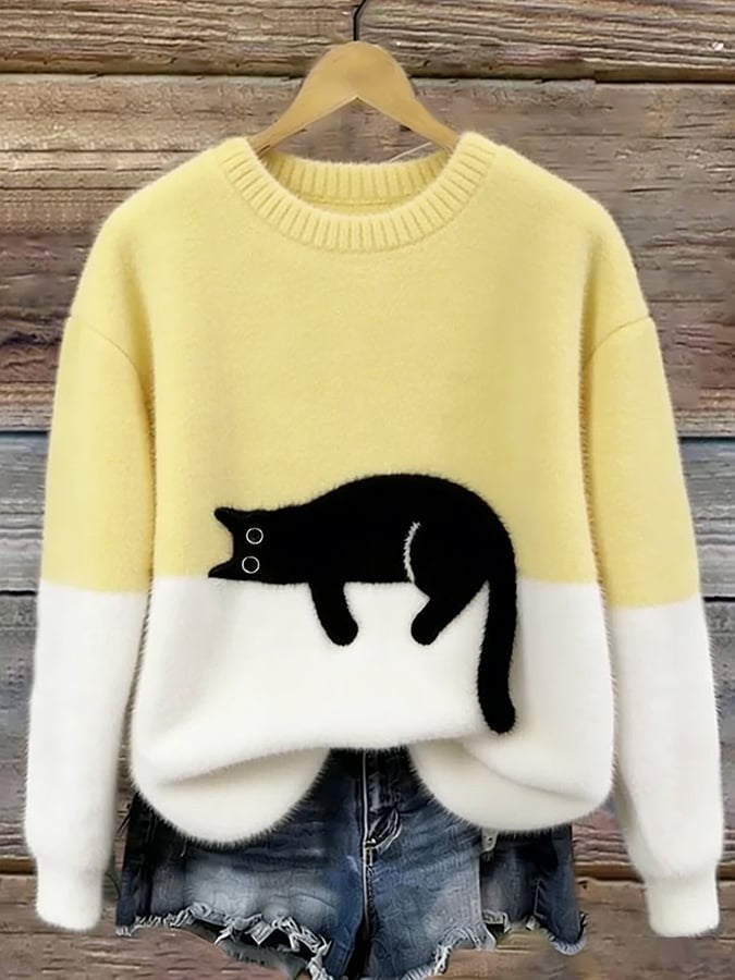 Sweter Damski - Okrągły Dekolt i Luźny Fason