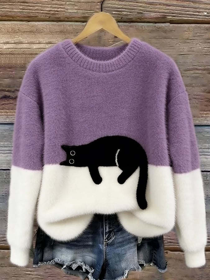 Sweter Damski - Okrągły Dekolt i Luźny Fason