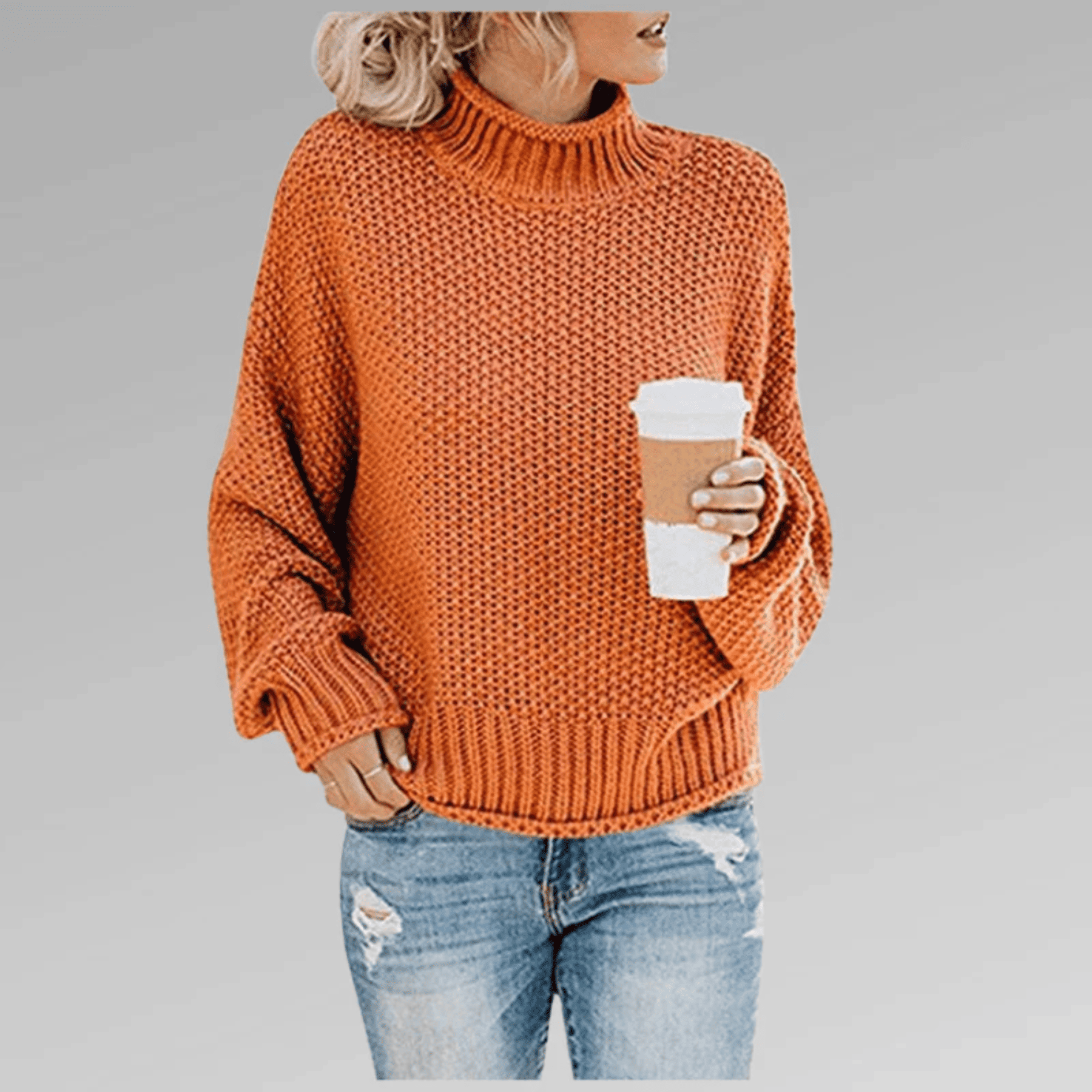 Sweter Damski o Luźnym Kroju - Półgolf i Szerokie Rękawy