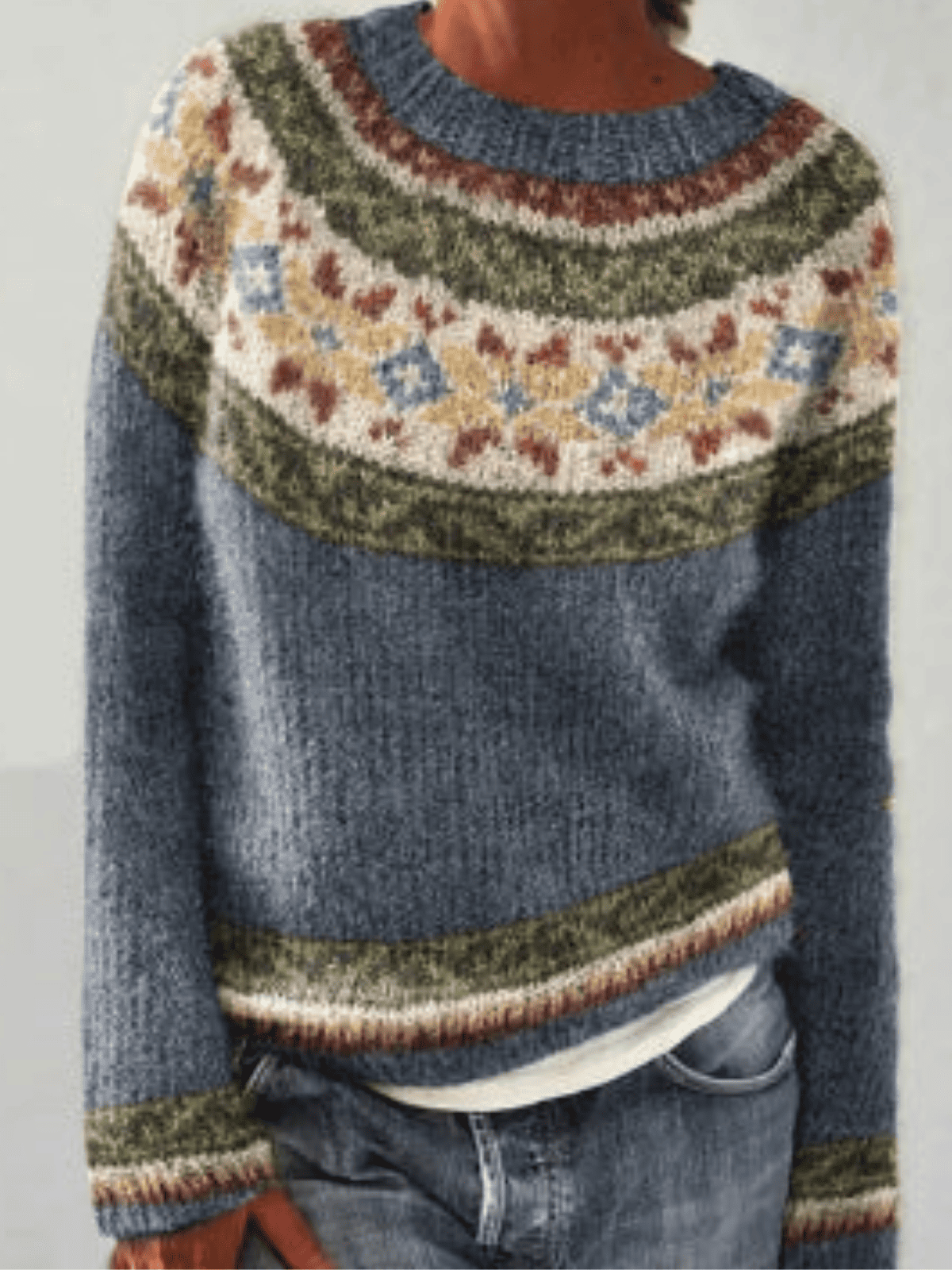Sweter Damski z Dekoltem w Łódkę - Wzór na Karczku