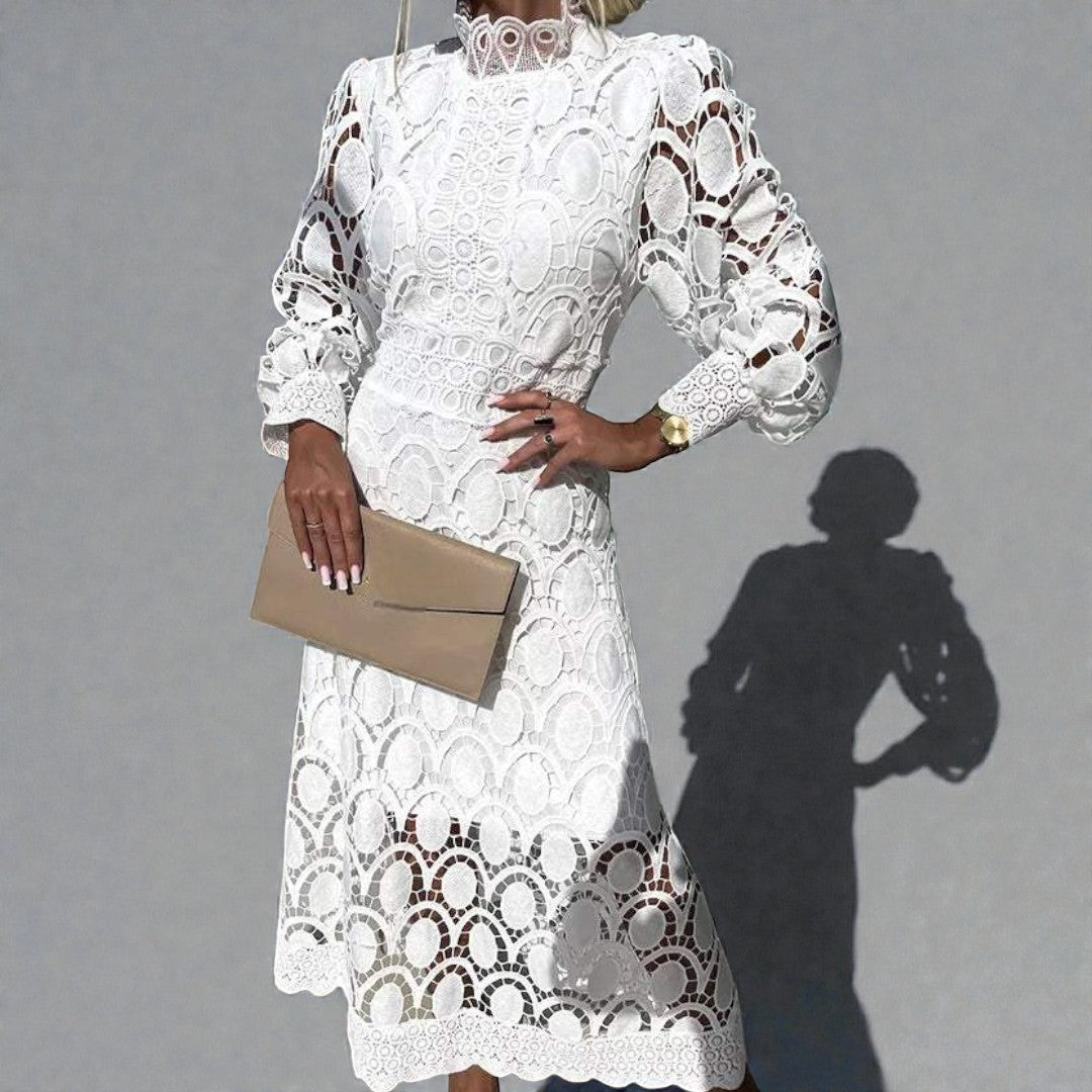 Damska długa sukienka wieczorowa midi o harmonijnej linii