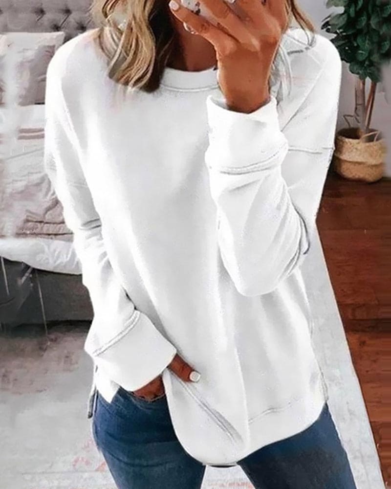 Bluza Damska Bez Kaptura - Okrągły Dekolt i Swobodny Fason