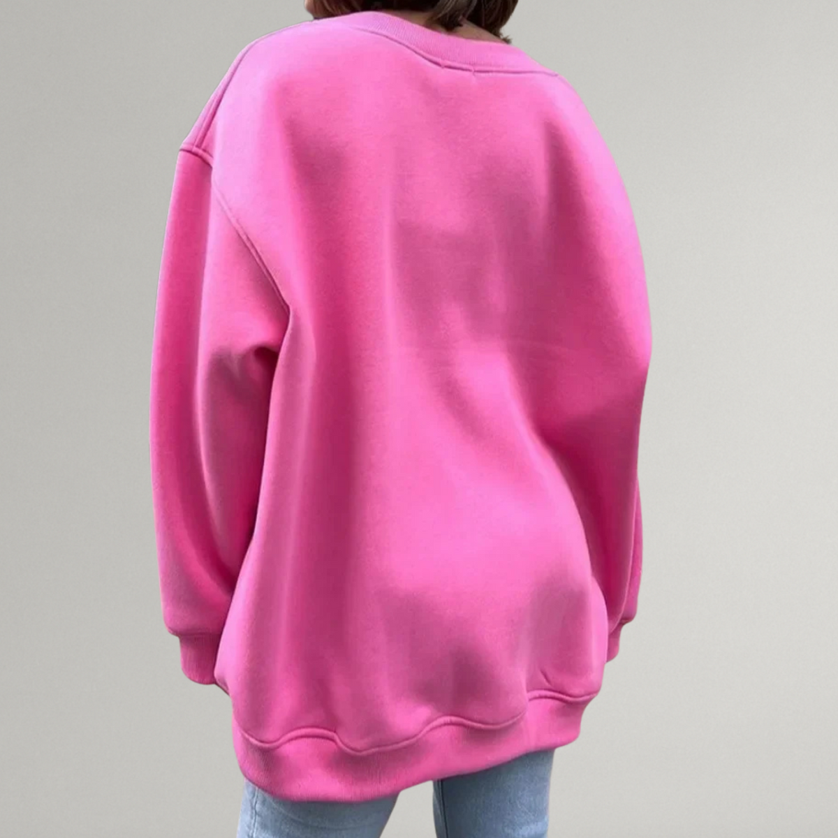 Bluza Damska - Oversize Bez Kaptura z Okrągłym Dekoltem