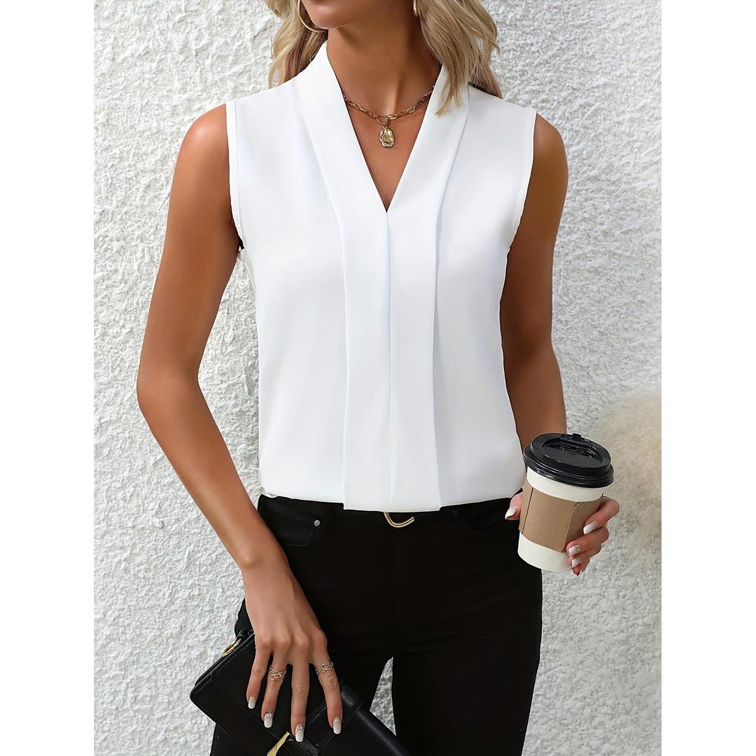 Bluzka bez rękawów z prostym wykończeniem dołu