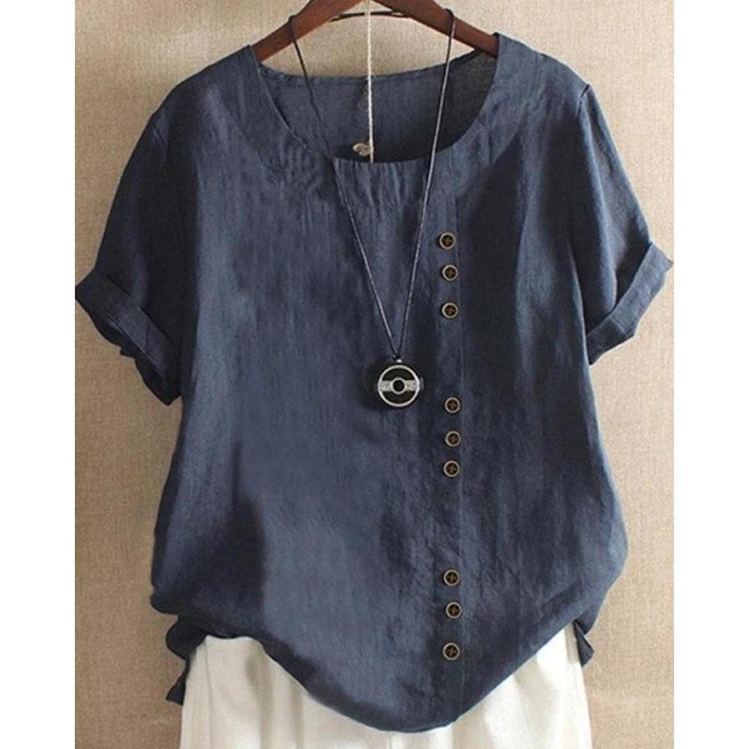 Bluzka Damska Z Krótkim Rękawem I Guzikami