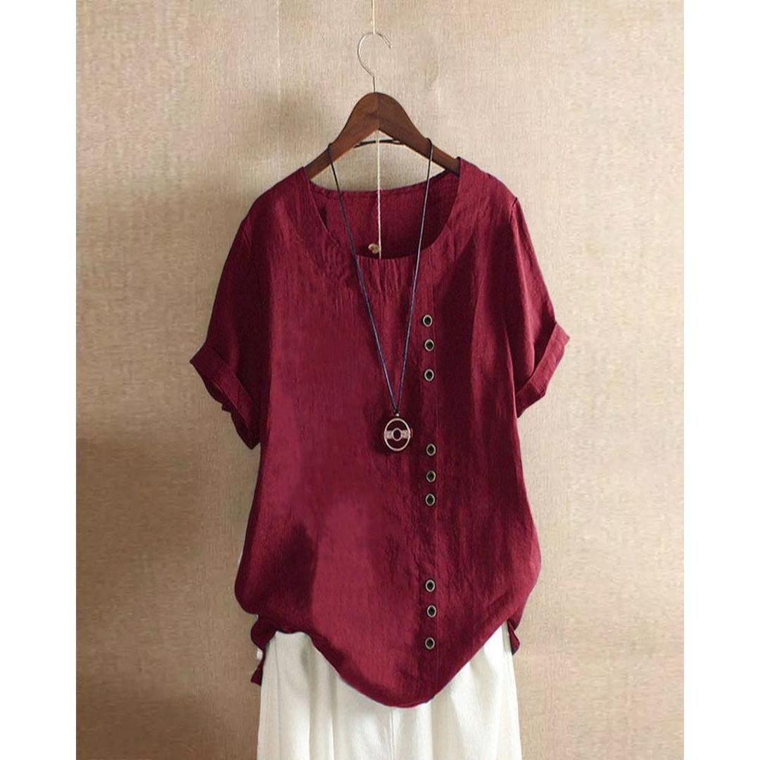 Bluzka Damska Z Krótkim Rękawem I Guzikami