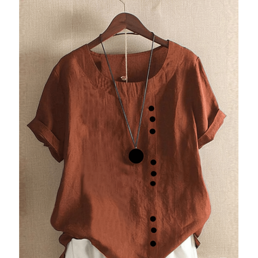 Bluzka Damska z Krótkim Rękawem, Zapinana na Guziki