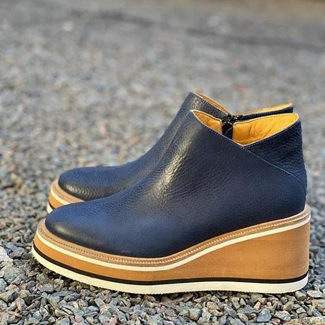 Damskie Stylowe Botki na Koturnie | z Platformą