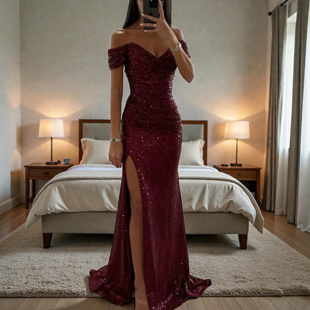 Damska sukienka z cekinami o lśniącym wykończeniu