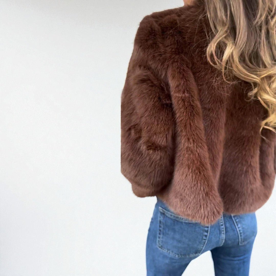 Damska kurtka zimowa z efektem sztucznego futra - Fioletowy