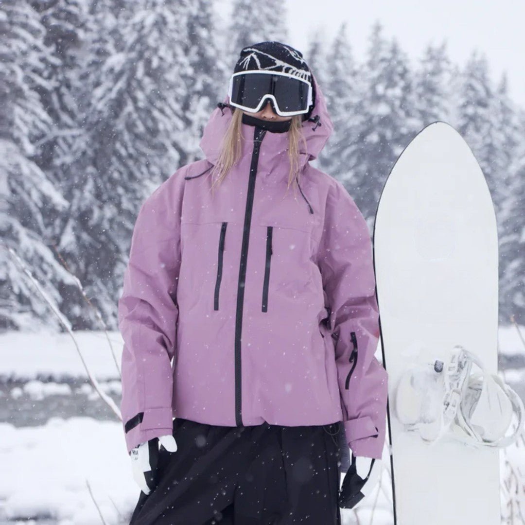 Damska zimowa kurtka narciarska z kapturem - Różowy