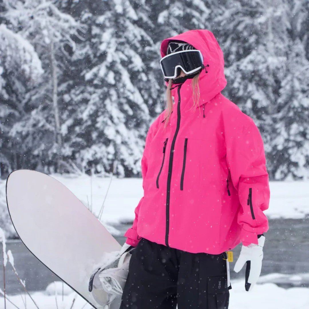 Damska zimowa kurtka narciarska z kapturem - Ciemnoróżowy