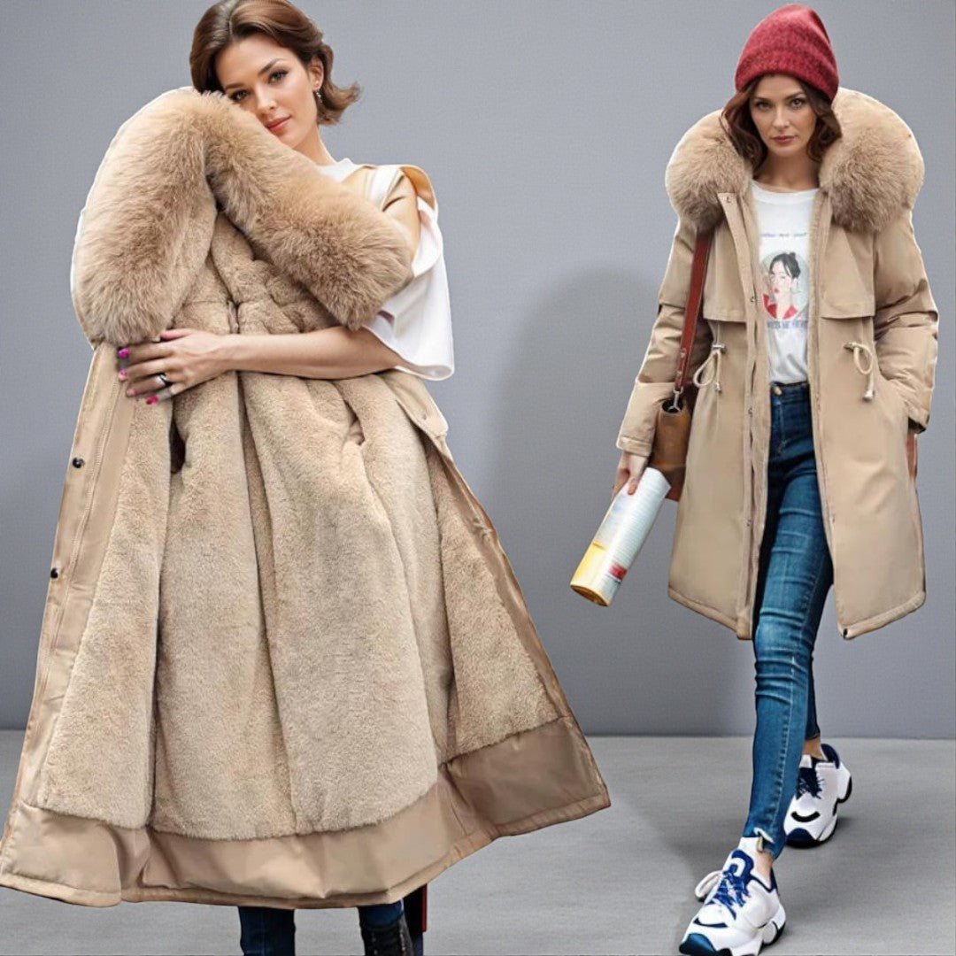 Damska zimowa parka z możliwością regulacji kaptura - Beżowy