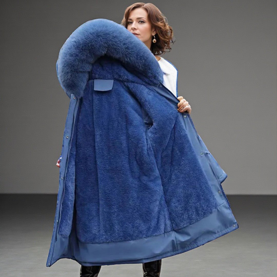 Damska zimowa parka z możliwością regulacji kaptura - Niebieski