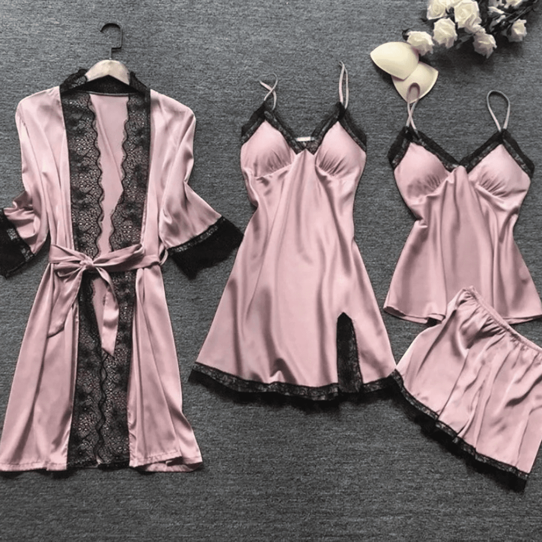 Damski czteroczęściowy zestaw piżamowy - Różowy