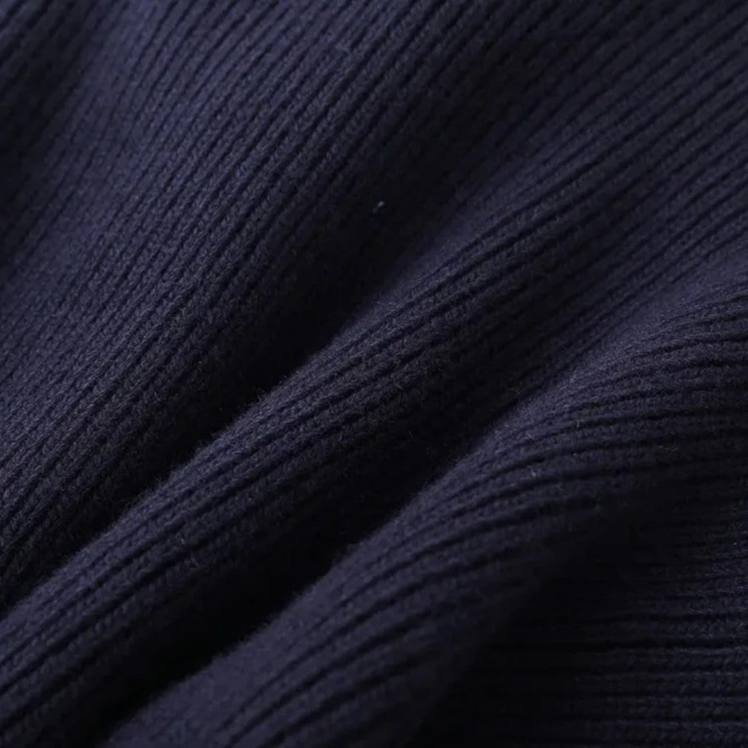 Damski kardigan dzianinowy z detalami z denimu - Granatowy