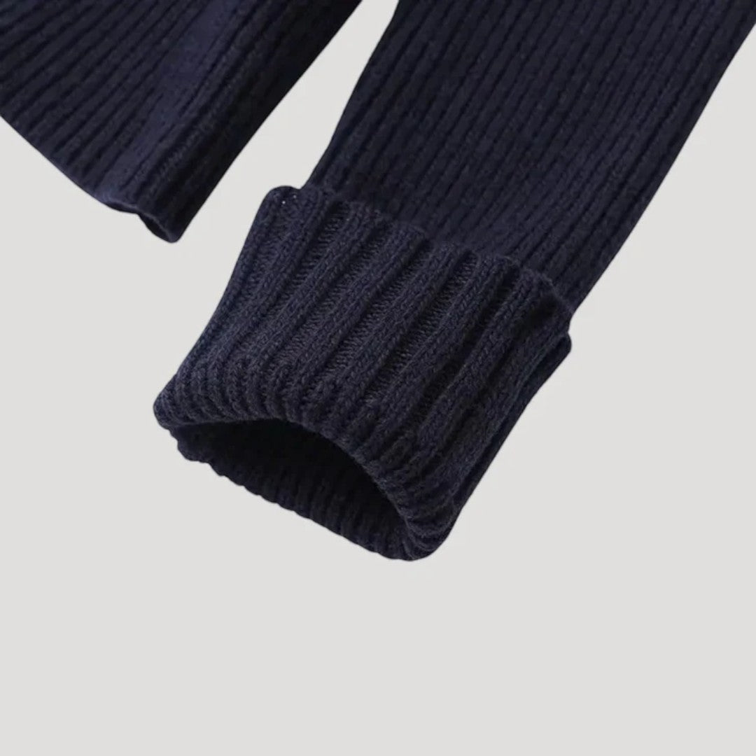 Damski kardigan dzianinowy z detalami z denimu - Granatowy