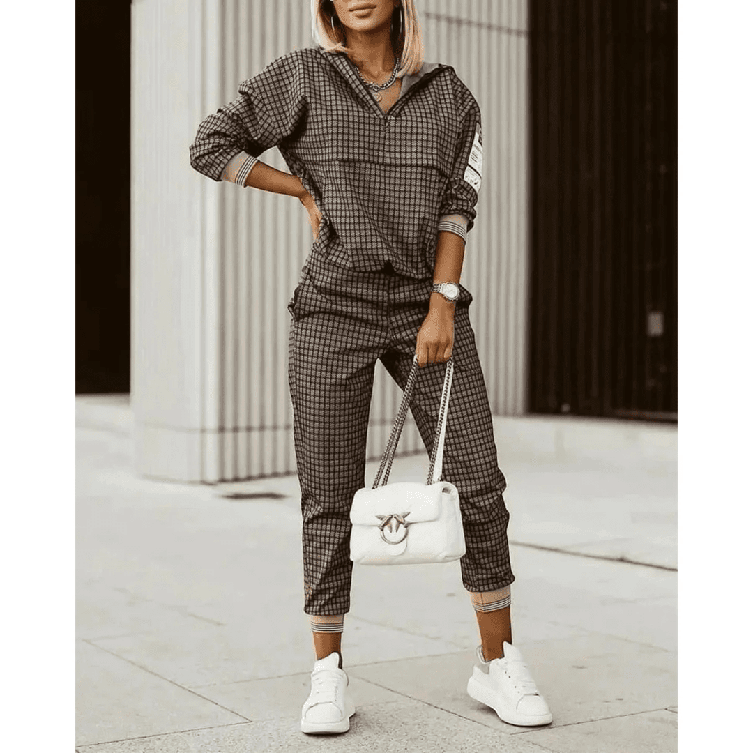 Damski komplet dwuczęściowy z nadrukiem - Khaki