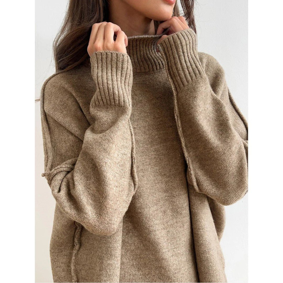 Damski komplet dzianinowy z golfem - Khaki