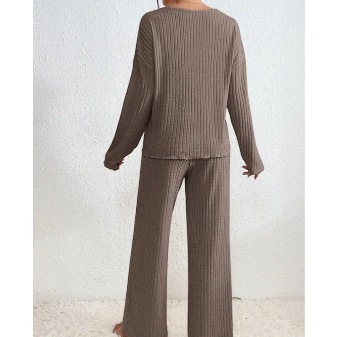 Damski prążkowany komplet dresowy o swobodnej formie - Szary