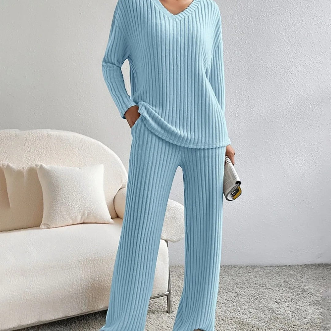 Damski prążkowany komplet dresowy o swobodnej formie - Turkusowy