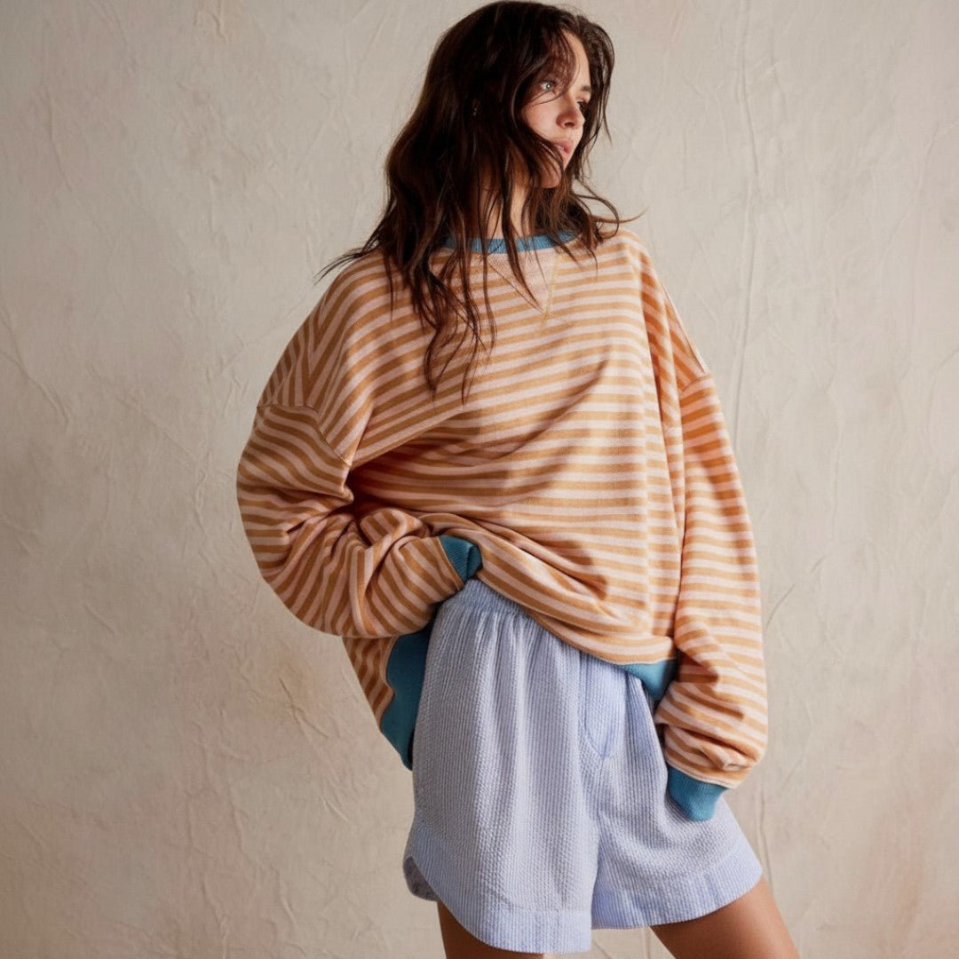 Damski sweter w paski o swobodnym kroju - Pomarańczowy