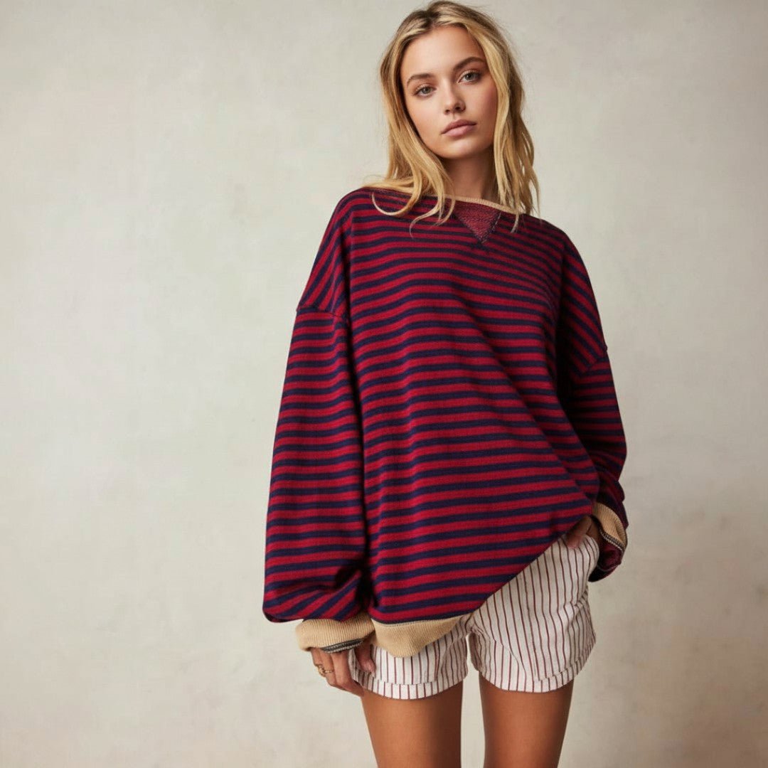 Damski sweter w paski o swobodnym kroju - Czerwony