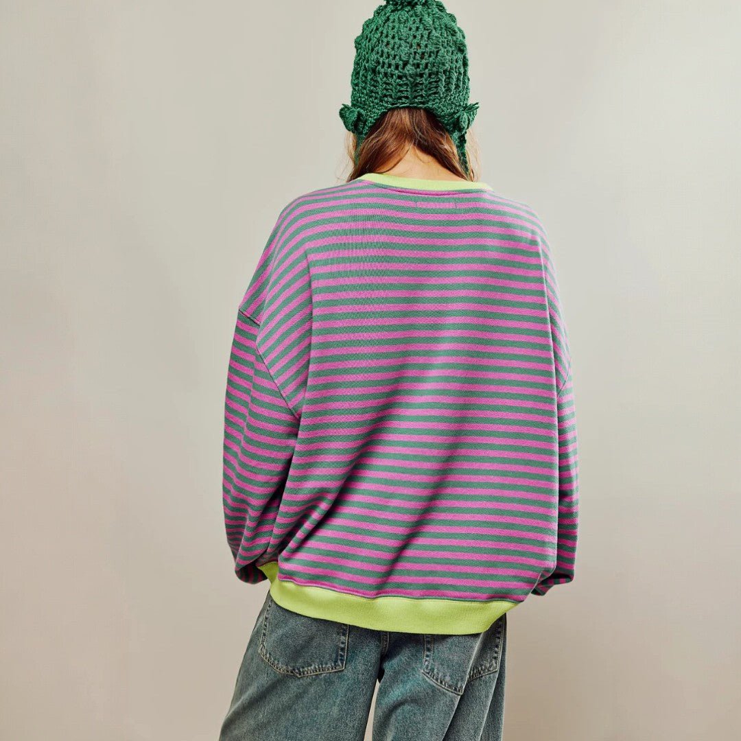 Damski sweter w paski o swobodnym kroju - Czerwony