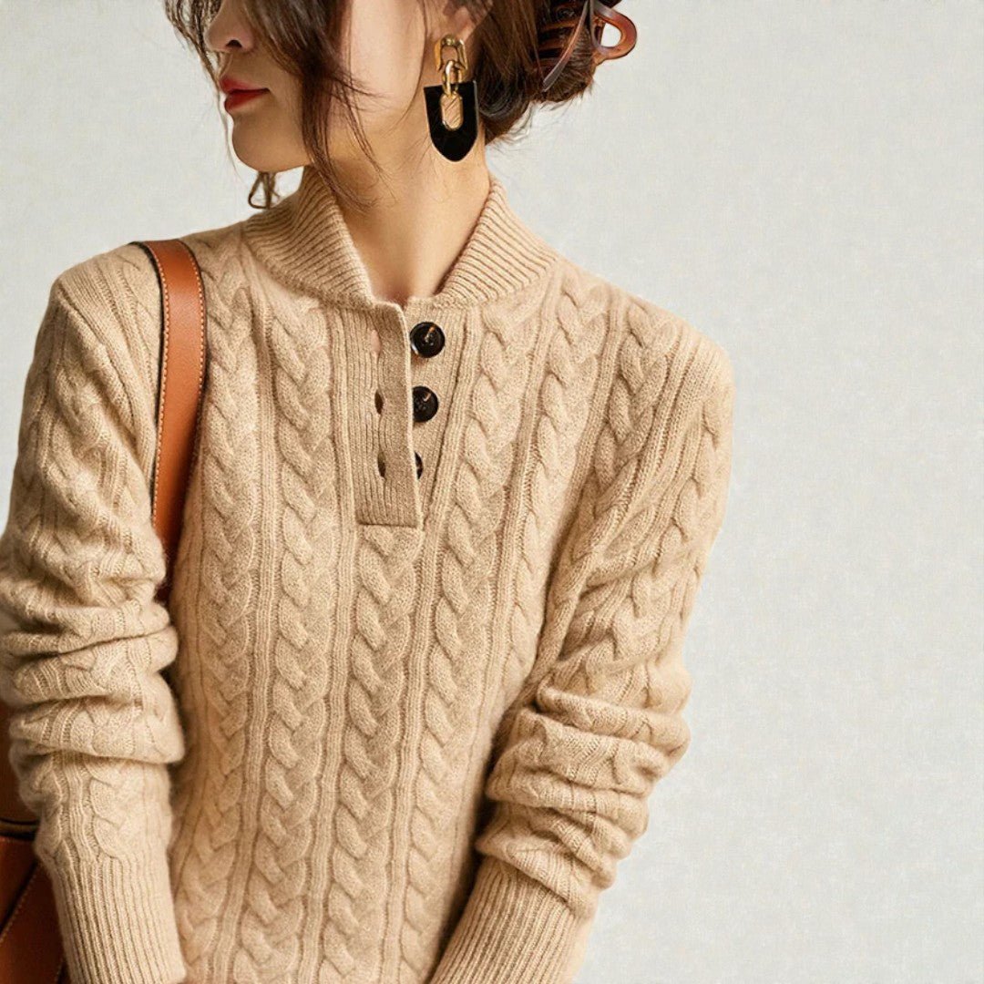 Damski sweter zimowy z wzorem warkoczowym - Khaki
