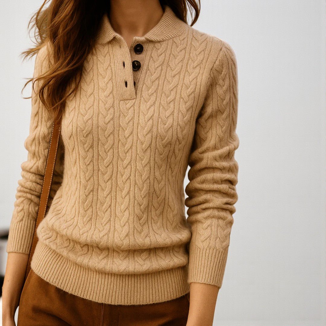 Damski sweter zimowy z wzorem warkoczowym - Khaki