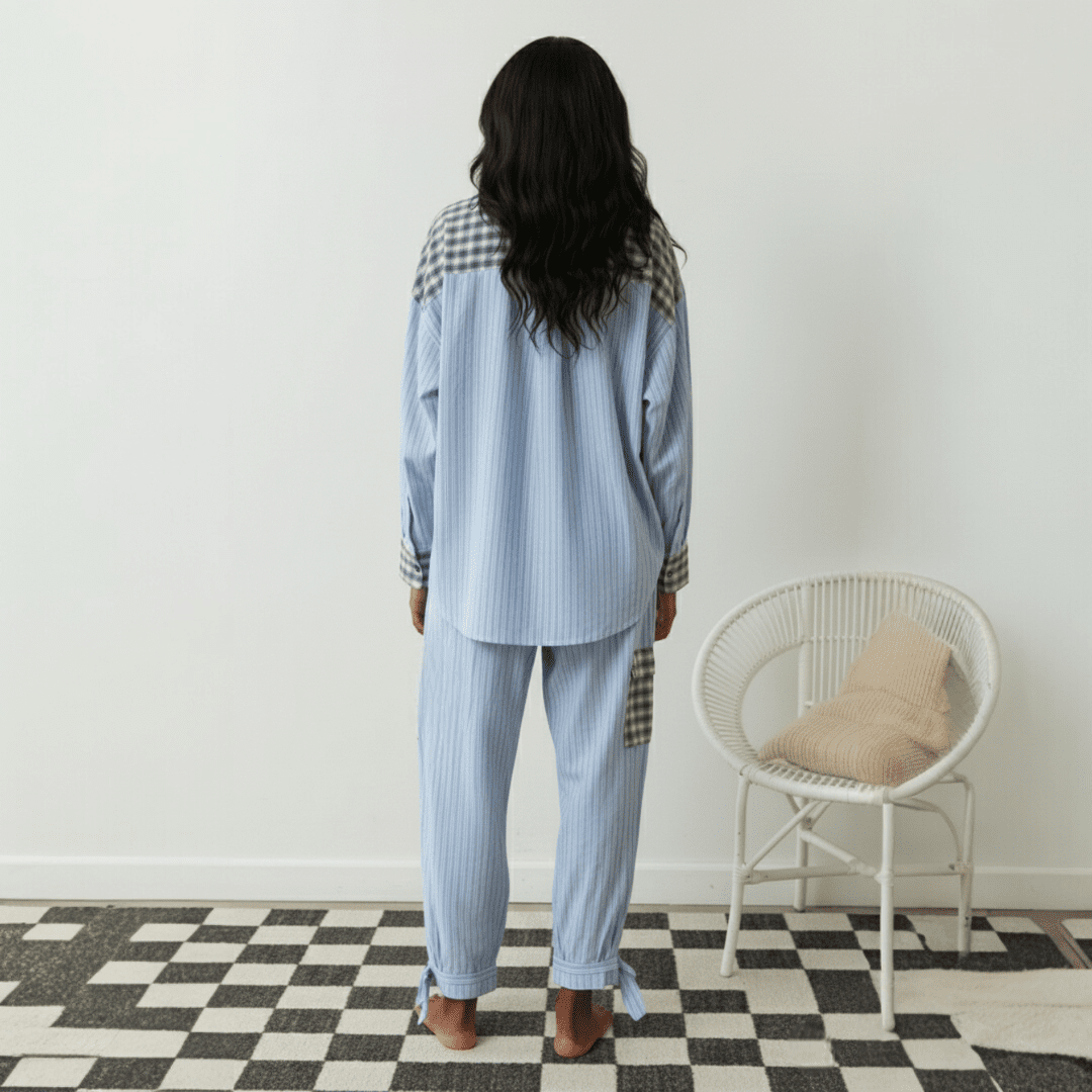 Damski zestaw piżamowy z zapięciem na guziki - Różowy