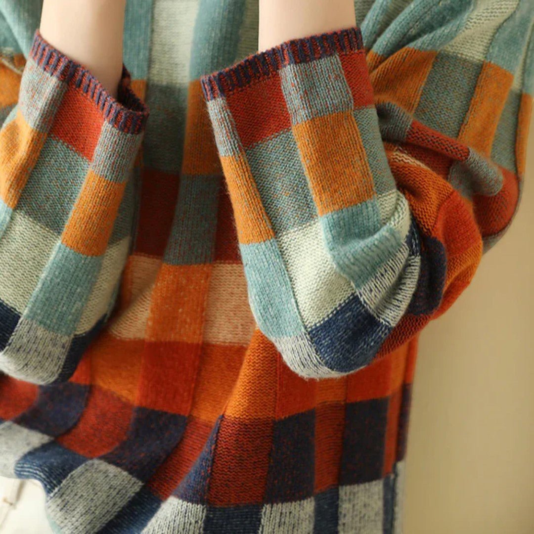 Damski zimowy sweter w kratę - Wielokolorowy