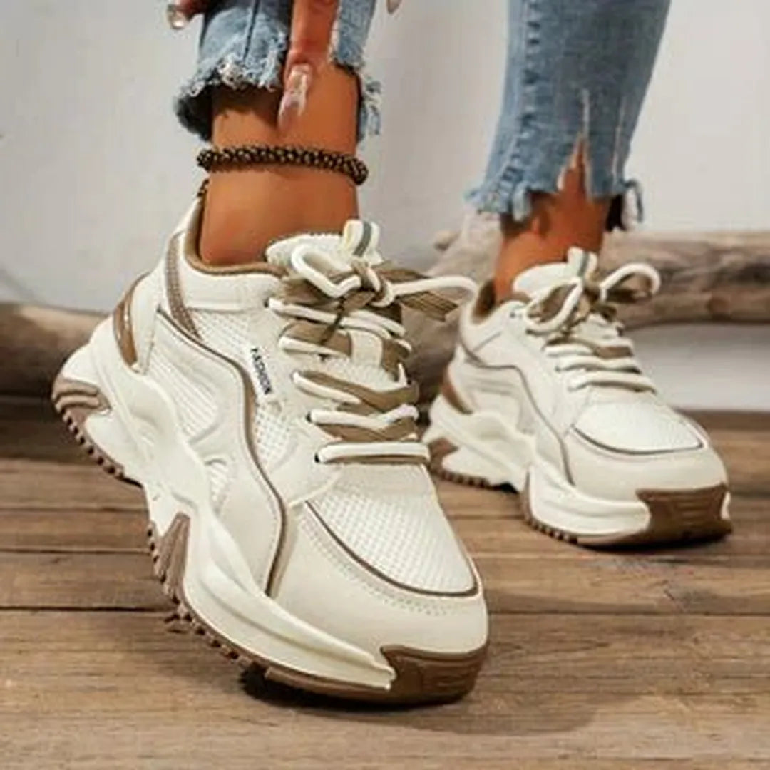 Damskie sneakersy z grubą podeszwą do codziennego użytku - Beżowy