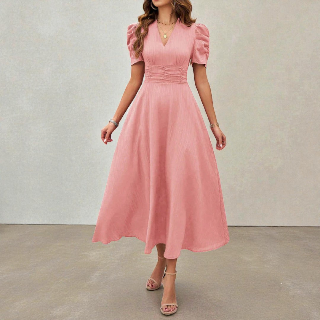 Damska świąteczna sukienka midi o dopracowanym kroju