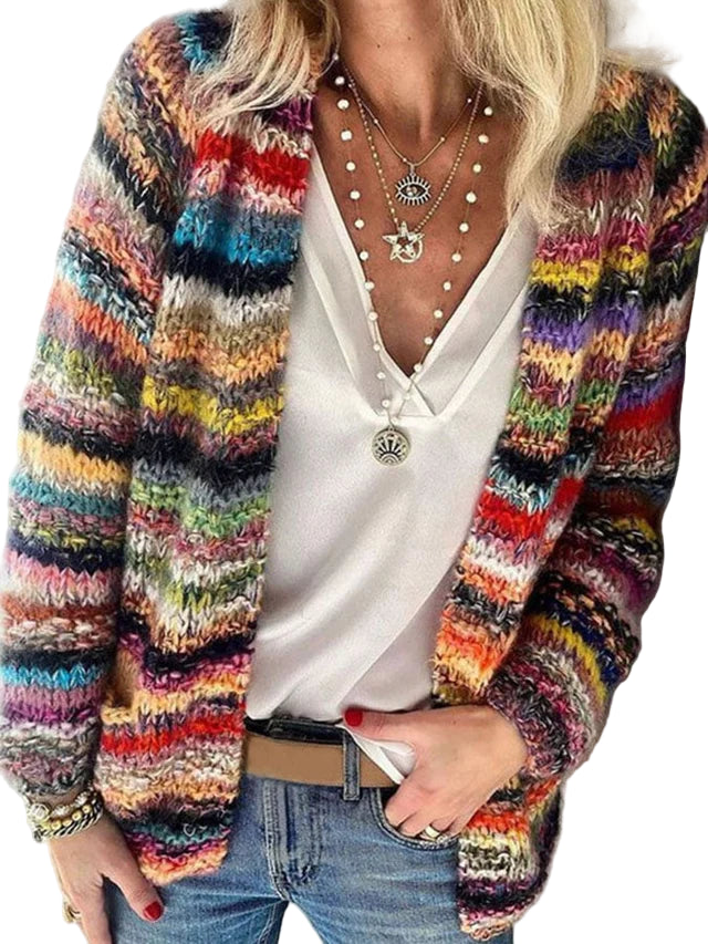 Damski Kardigan w Kolorowe Pasy
