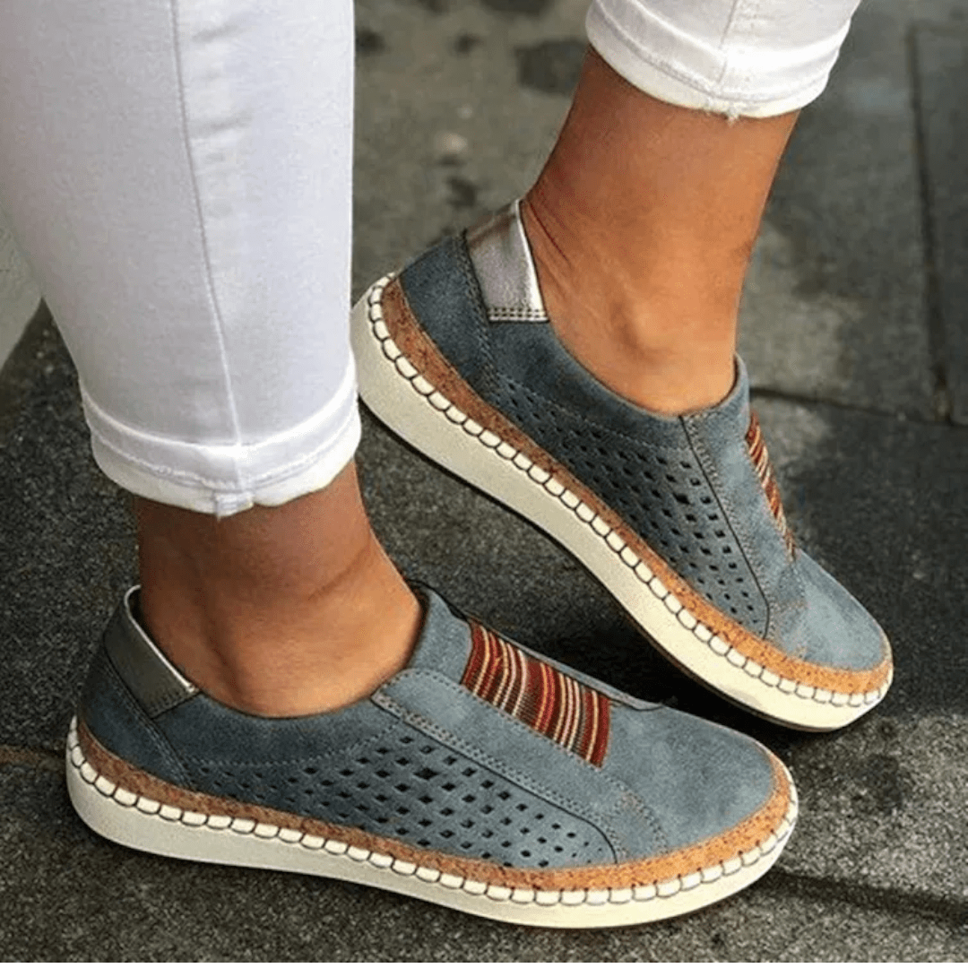 Mokasyny Damskie z Elastycznymi Wstawkami - Niebieski