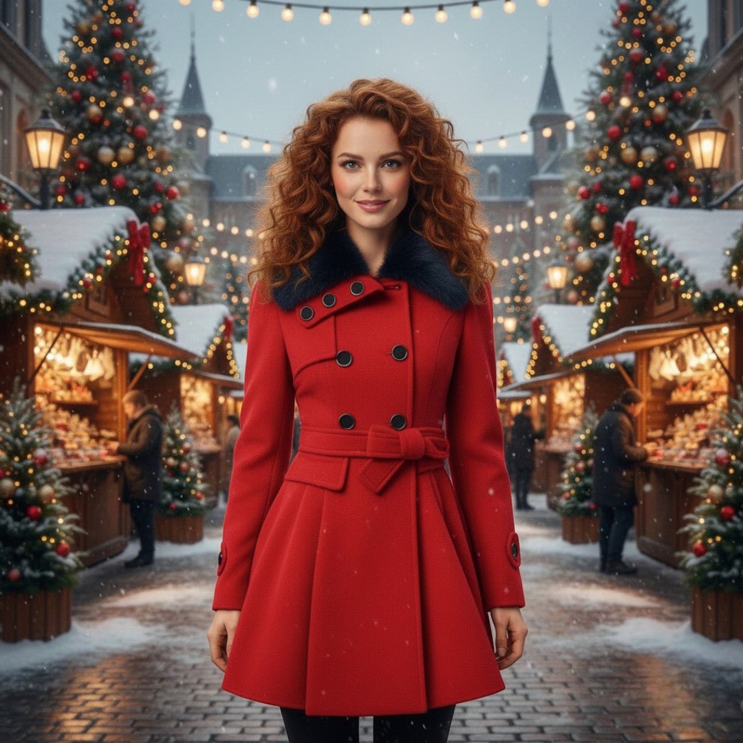 Płaszcz Damski o Linii A z Ozdobnymi Guzikami i Plisami - Khaki